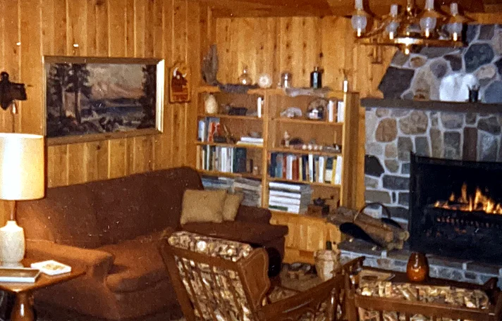 Some of the early furniture, before Carol Bull’s upgrades made the Lodge so much warmer. The knotty pine has darkened beautifully over the y…